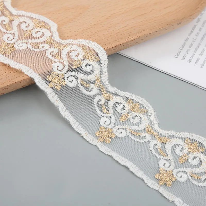 Wholesale/Supplier High quality/High cost performance  Polyester Water Soluble Milk Silk Lace Trim Tulle Organza Lace Fancy Embroidery Lace Trim