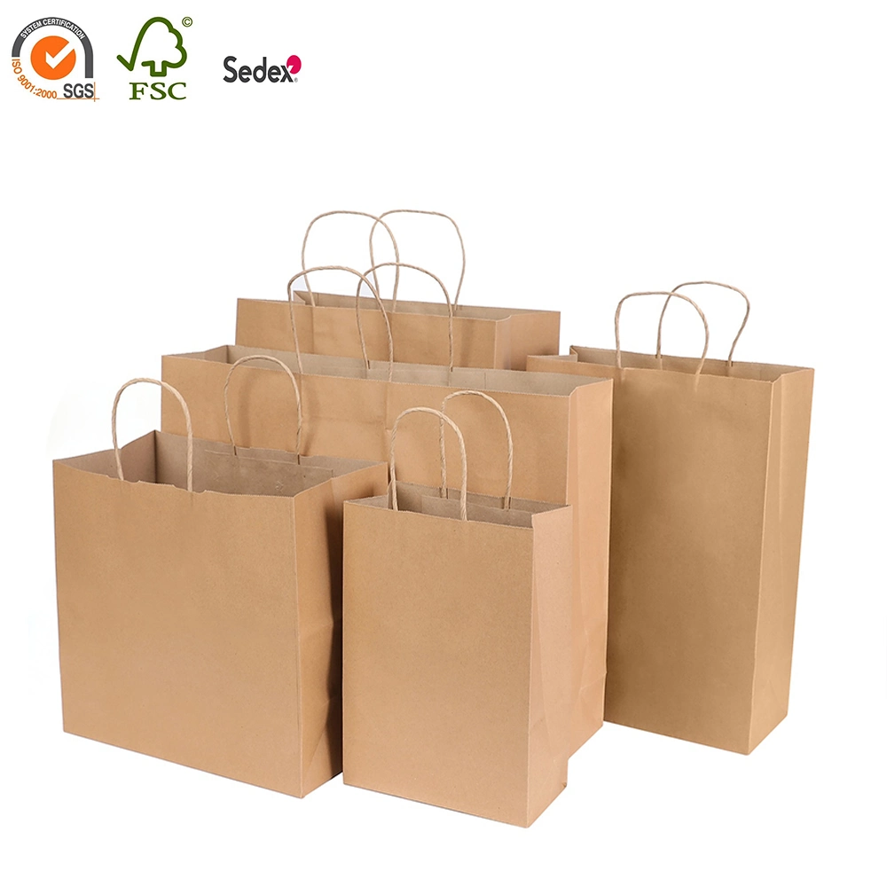 Quadratischer Boden Biologisch Abbaubare Papier Geschenk-Einkaufstasche Brown Kraftpapier Tasche