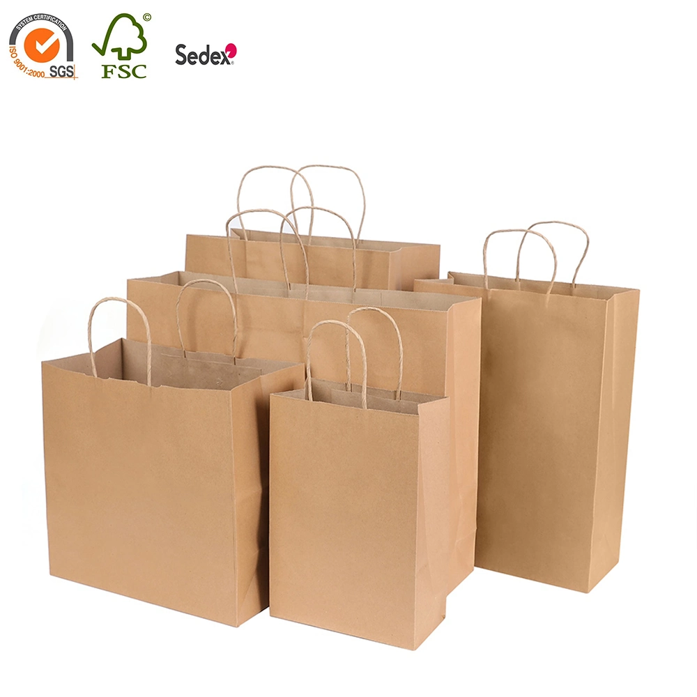 Square Bottom Biodegradable Paper Gift Shopping Bag Brown Kraft Paper Bag