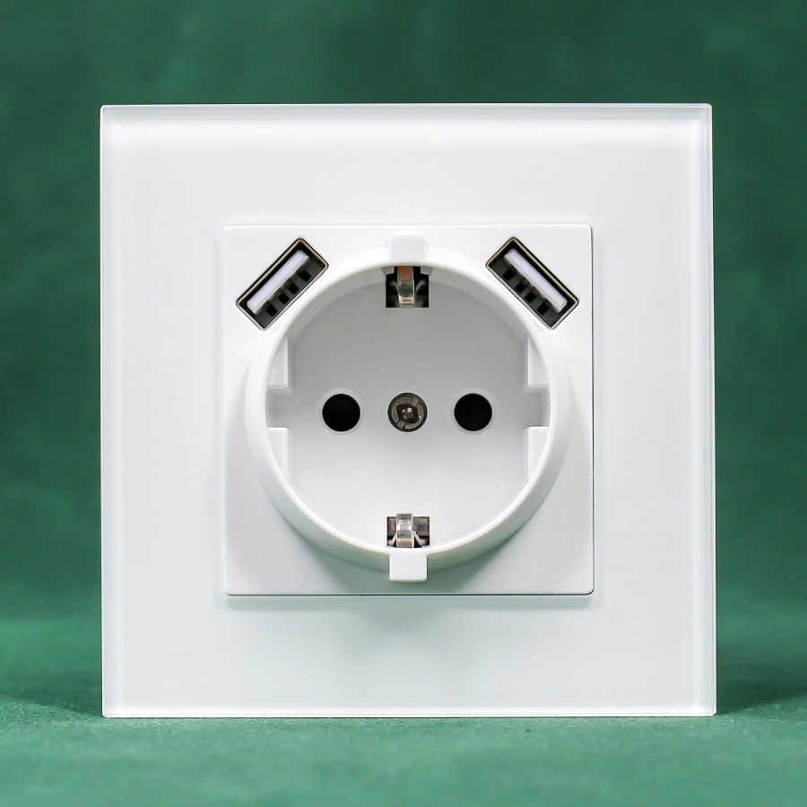Wall Socket with USB Ports EU Outlet Tempered Glass Plate USB German Socket 220-250V 16A