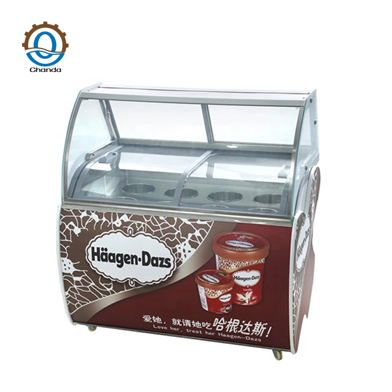 Congelador comercial de vidrio curvado de Helado Gelato heladera mostrador de exposición