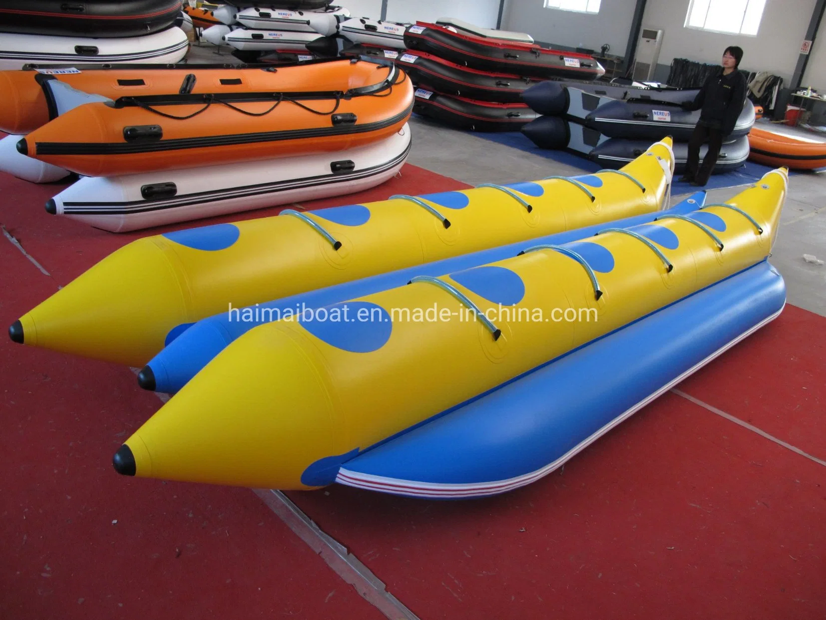 12.5FT 3.8m PVC Inflatable Banana Boat Recreational Boat Sea Draggy Boat Motorless Craft Single/Double Row Multi Persons Various Colors Available