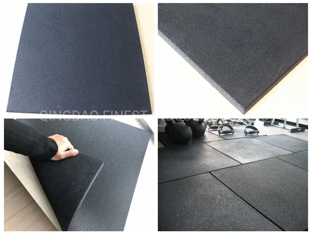 Factory Wholesale/Supplier Rubber Gym Flooring 1mx1m X15mm Plain Black