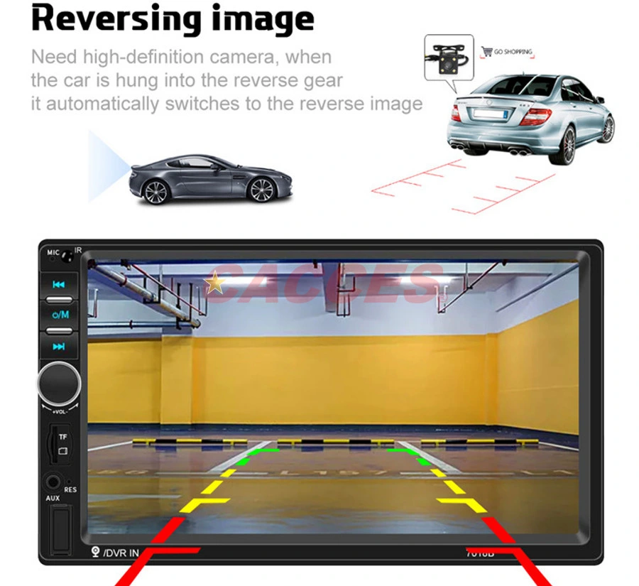 استيريو تلقائي، كاميرا خلفية DIN مزدوجة، كاميرا خلفية WIN/HD، شاشة لمس عامة مقاس 7 بوصات لكل السيارات بدون فقدان الموسيقى MP5 Player، بطاقات SD/MMC حتى 32 جيجابايت للسيارة