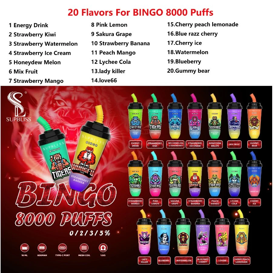 High Quality E Cigarette Rechargeable Randm Supbliss Bingo 8000 16ml E Liquid 600mAh Disposable Vape