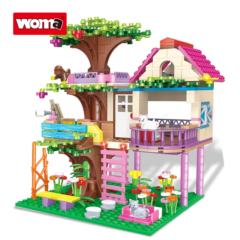 Woma Toys Wholesale/Supplier 2022 Kids Educational Girl Friendship Forest Tree House Model Scene Little Brick Small Building Block Figures Set