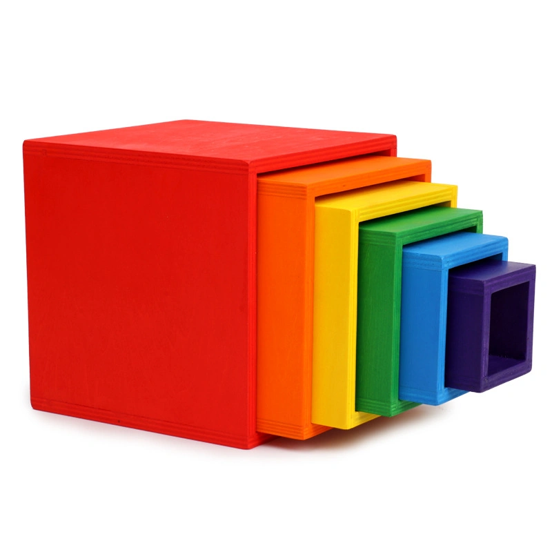 Cuadro de conjunto de Rainbow Rainbow juguetes educativos Caja de madera cuadrada Bloques de construcción