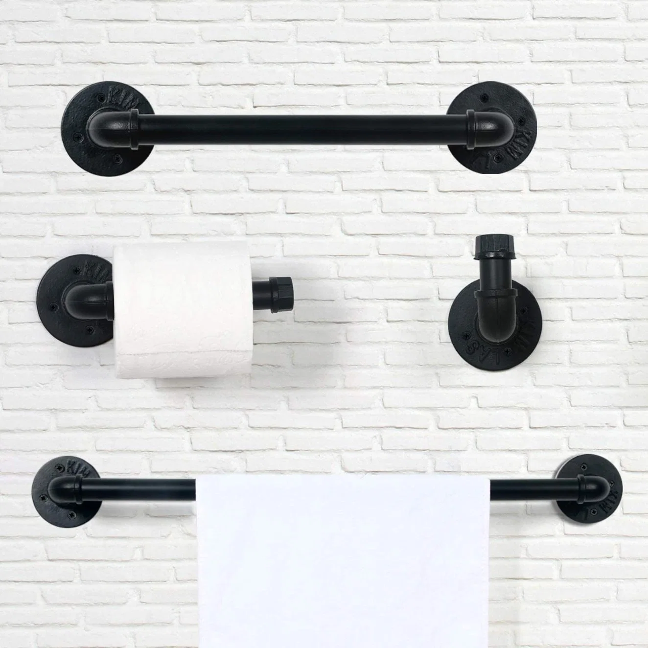 DIY Pipe Furniture Industrial Pipe Towel Bar with Carbon Steel Nipple Flange 1/2 Inch Pipe Cap 1/2" Coating Malleable Iron Tee