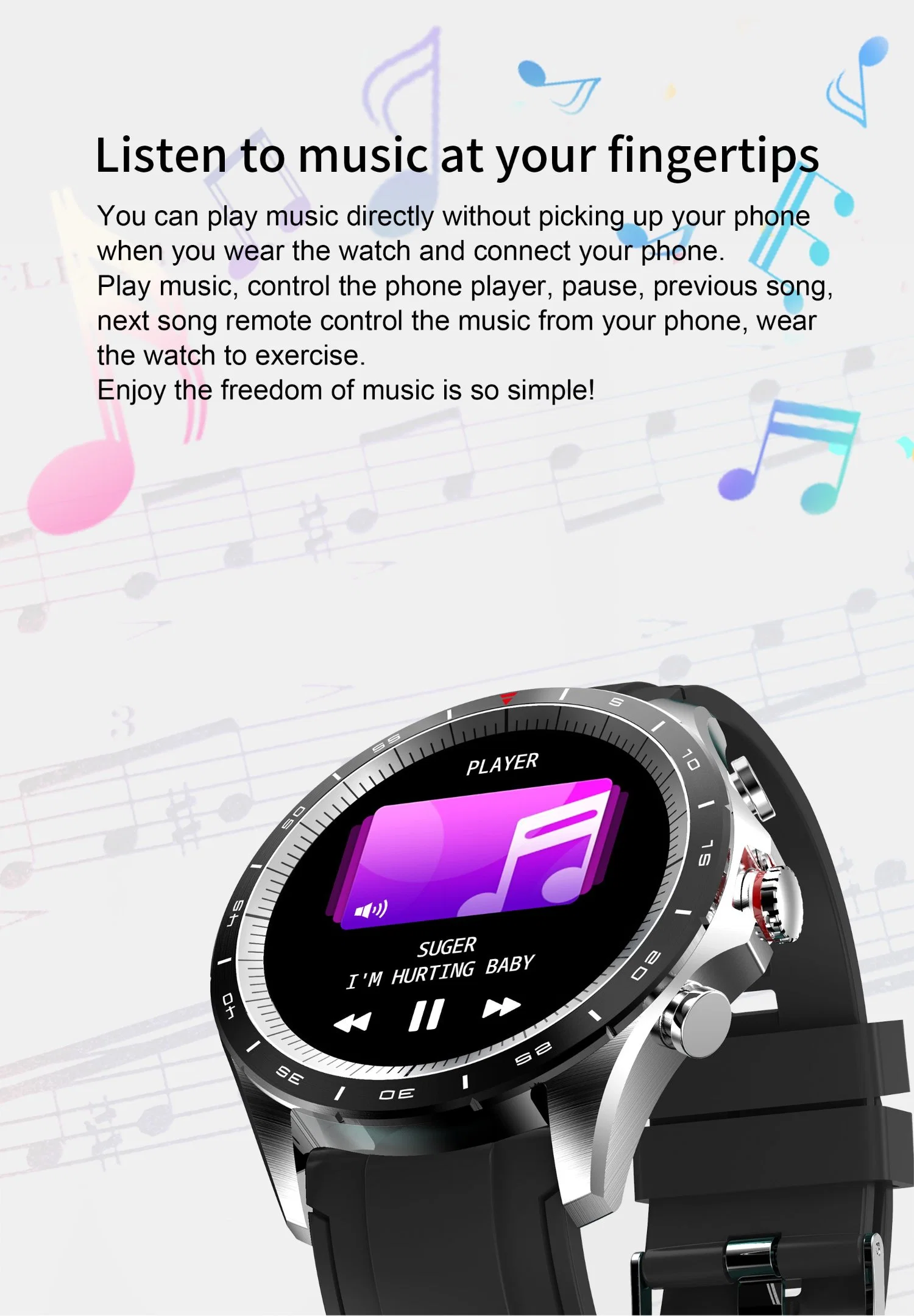 Reproductor de música de moda 2022 Smart Watch Automatic Reloj para hombres, mujeres