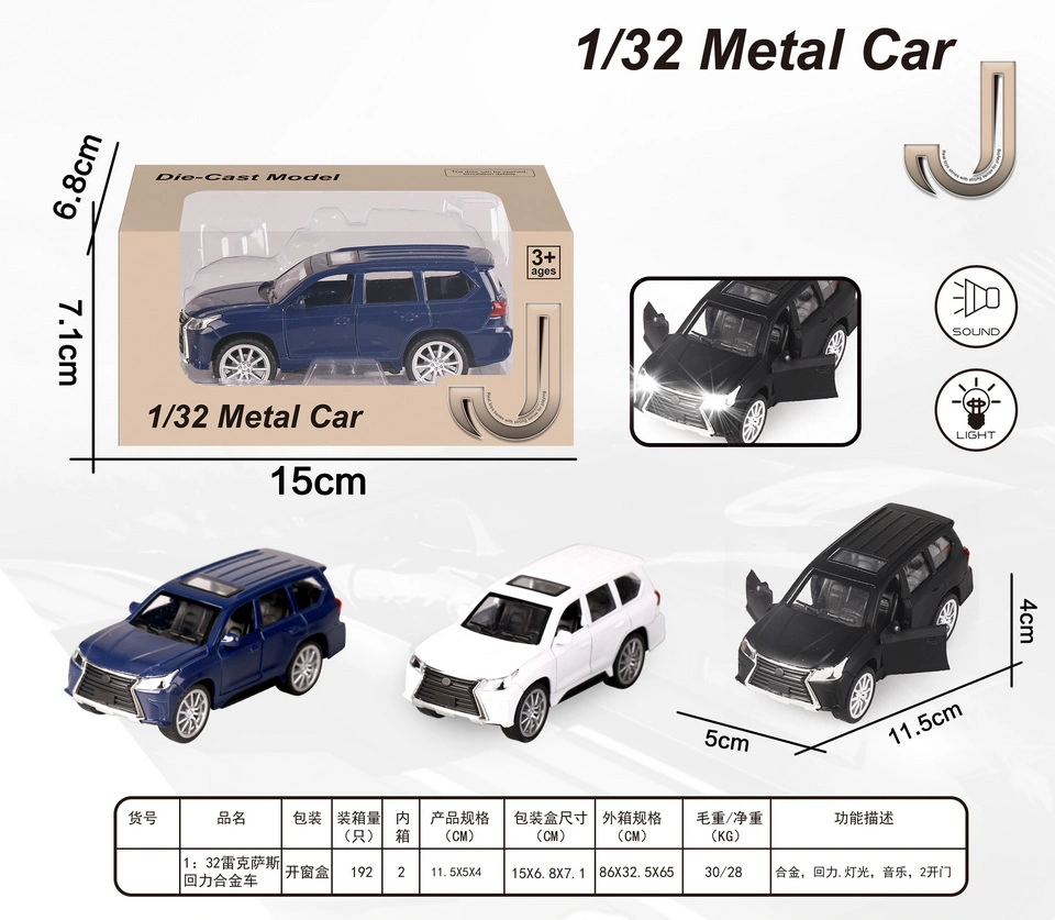 1: 32 Alloy Pull Back Simulation off-Road Vehicle Model with Sound and Light for Children's Toy Car