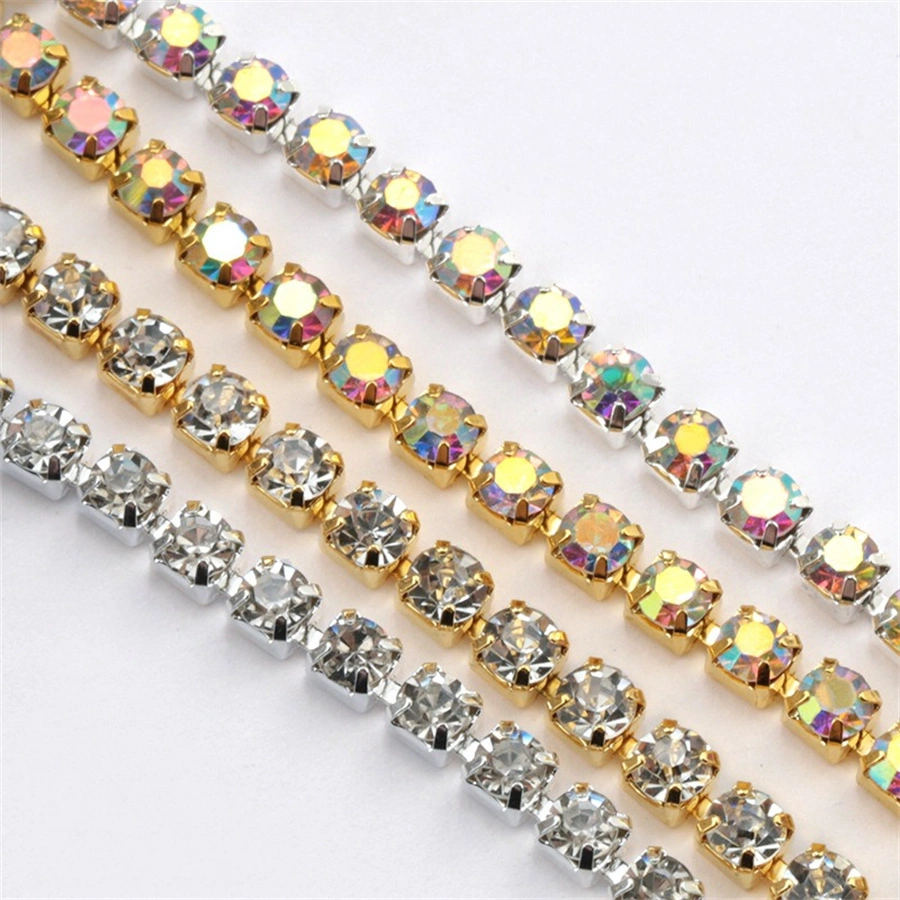 Wholesale/Supplier 2 mm Crystal Rhinestone Cup Chain Trimming Wedding Birthday Decorations Arts Diamond Crystal Rhinestone Ribbon Chain