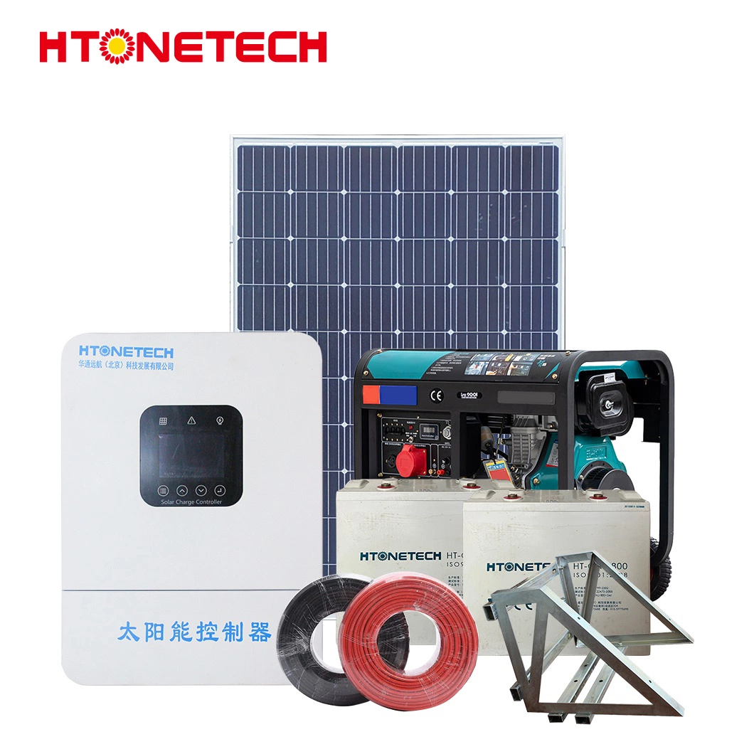 Htonetech Système solaire tout-en-un 48V hors réseau Panneau solaire 500W Monocristallin Générateurs triphasés flexibles Générateur diesel Système solaire PV complet