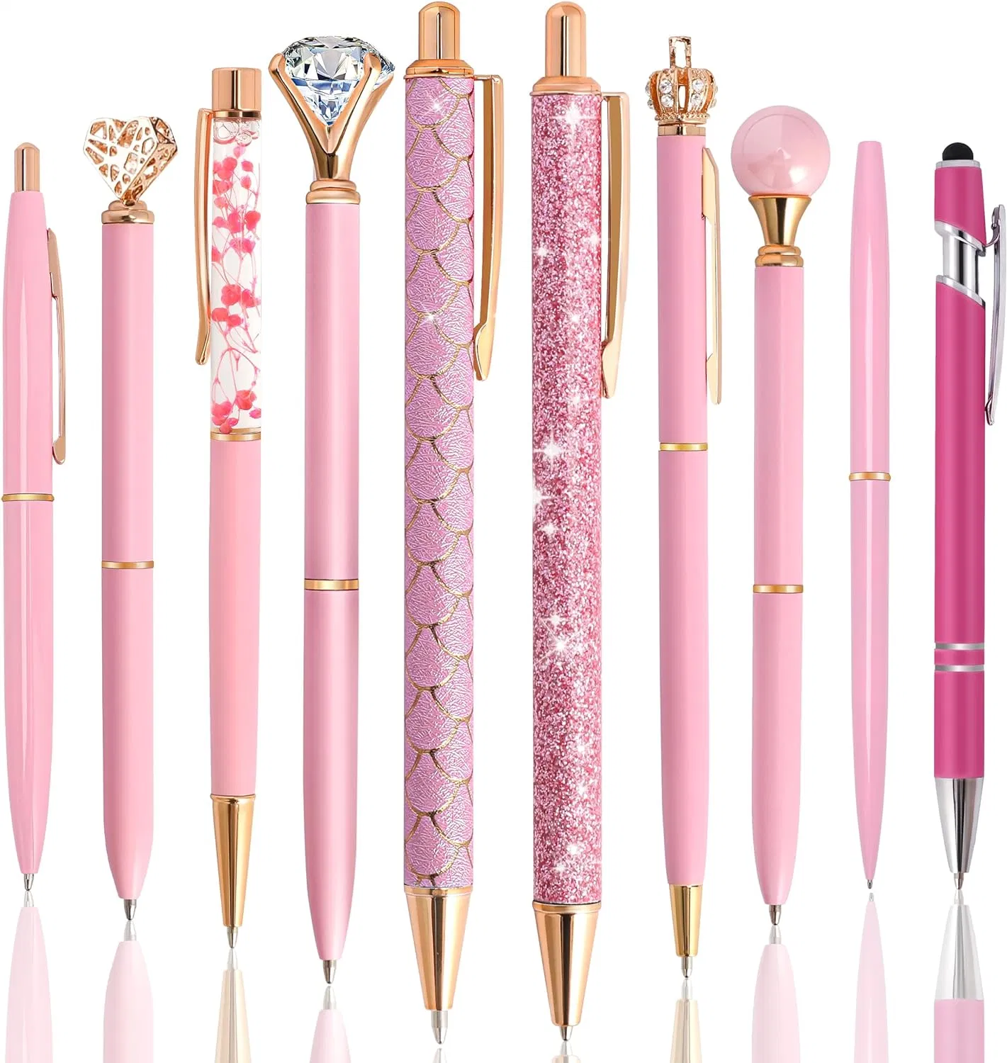 10 STÜCK Kugelschreiber Set Party Bevorzugungen für Kinder Rosa Geschenke Pink Stifte Bürobedarf Schulbedarf Metall Kristall Diamant Stifte