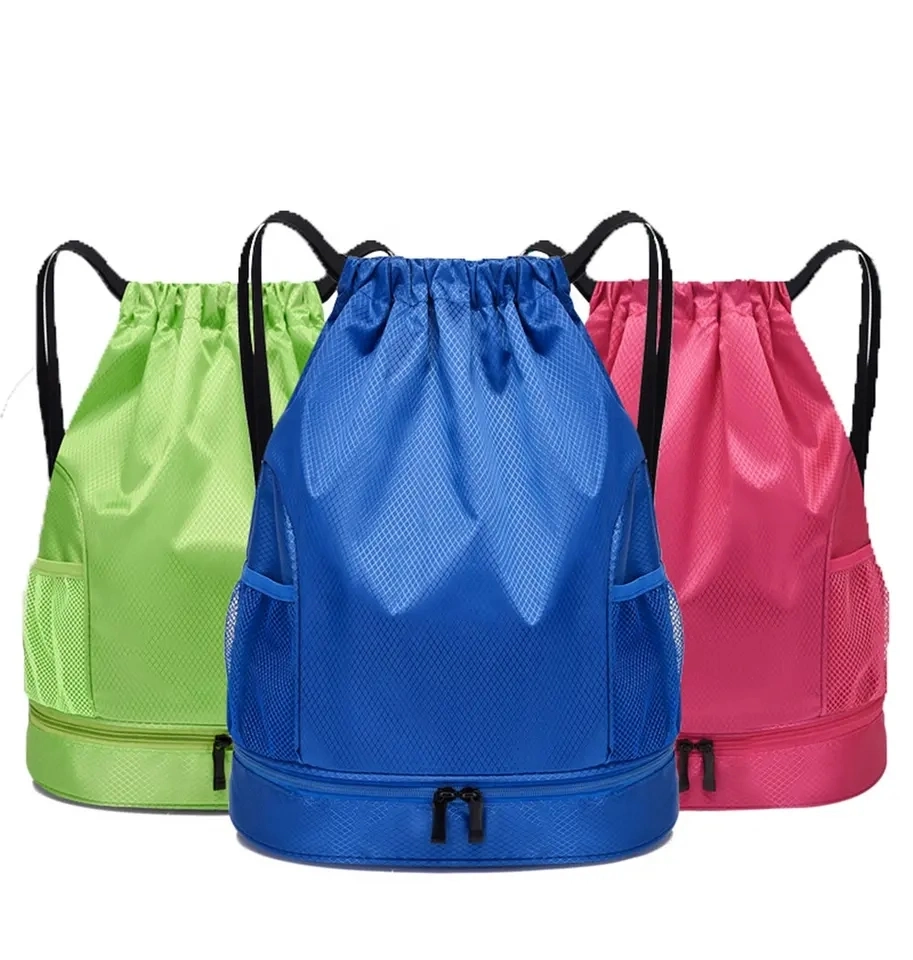 Waterproof Drawstring Backpack Sport Beach Gym Bag with a Front Zipper Pouch for Women Men