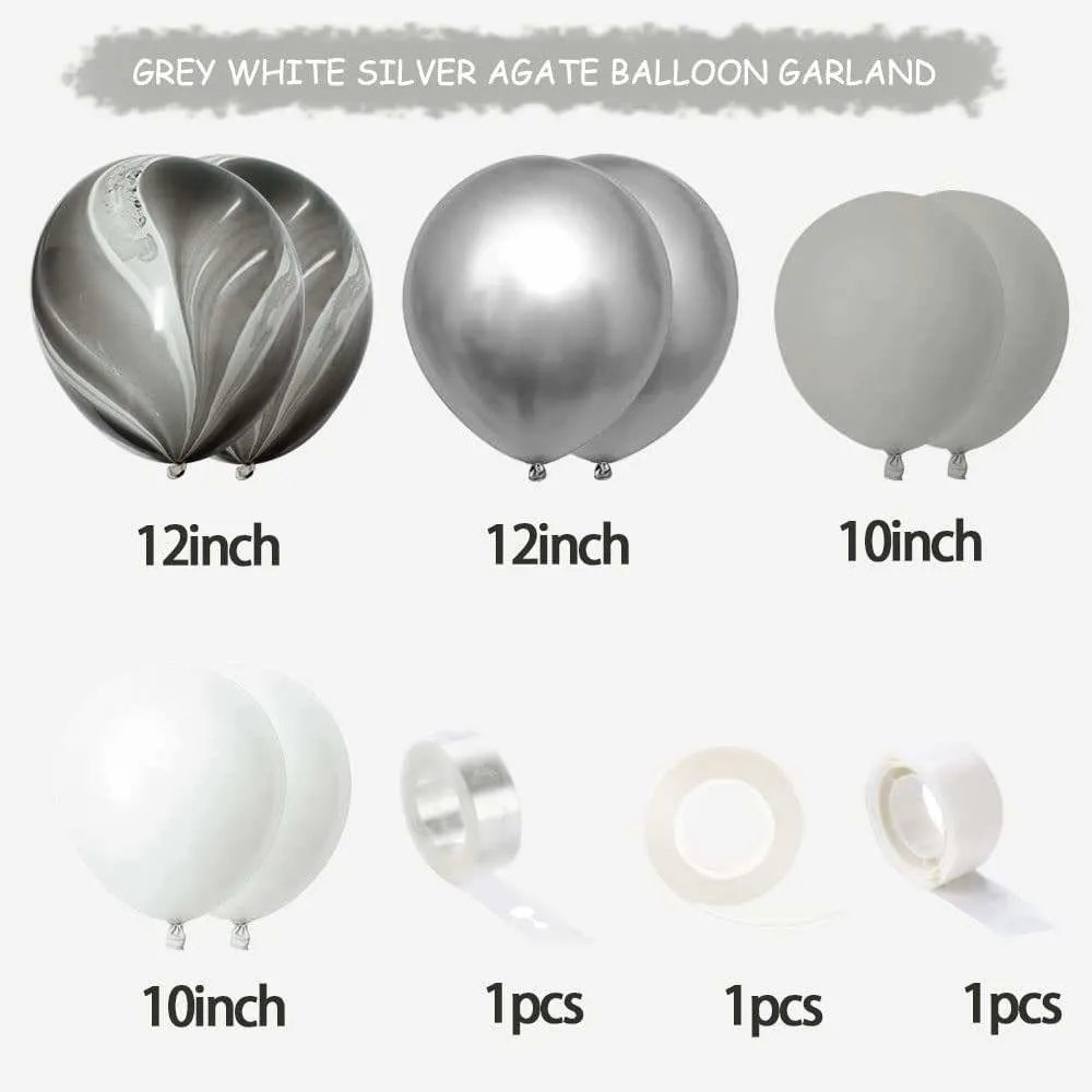 Pastel Marble Metallic White Gray balloon Latex Balloon Arch Kit for Baby Shower Wedding Birthday New Year Party Decorations