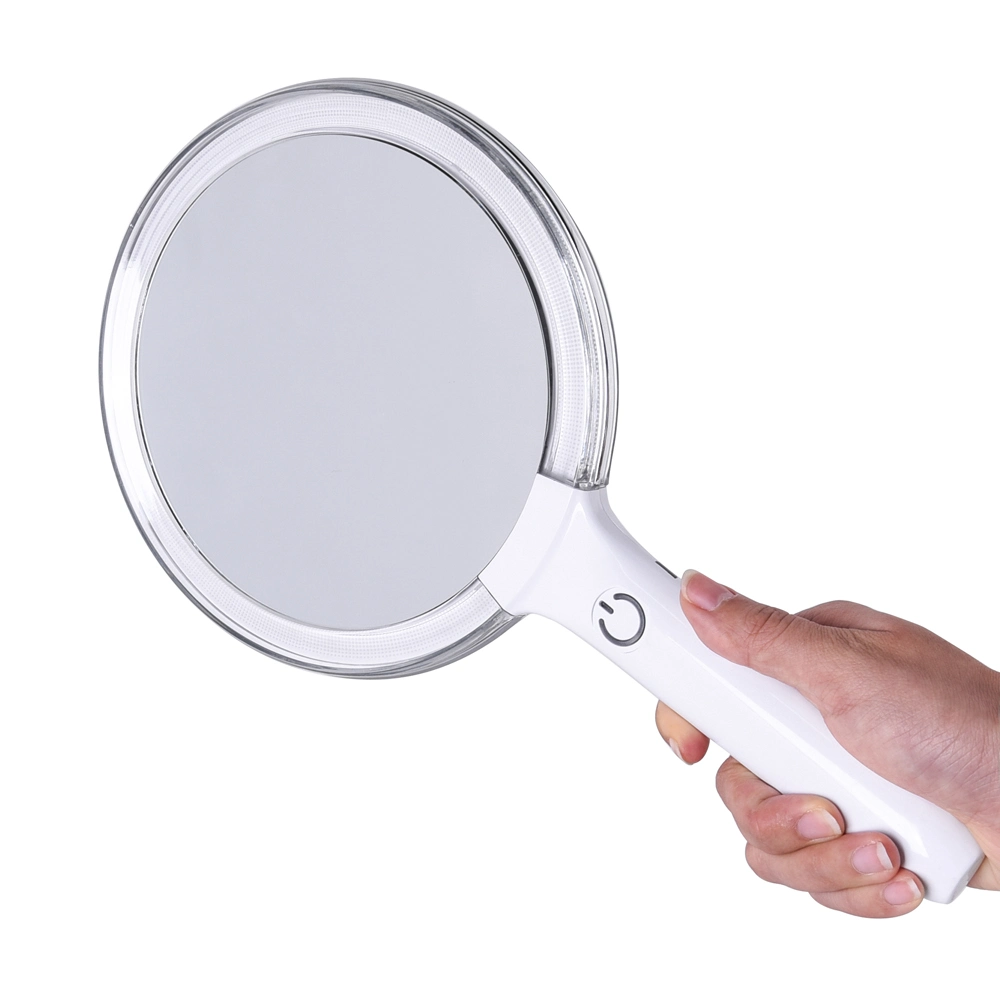 Double Side 10X Magnifying Table Vanity LED Lighted Travel Hand-Held Makeup Mirror