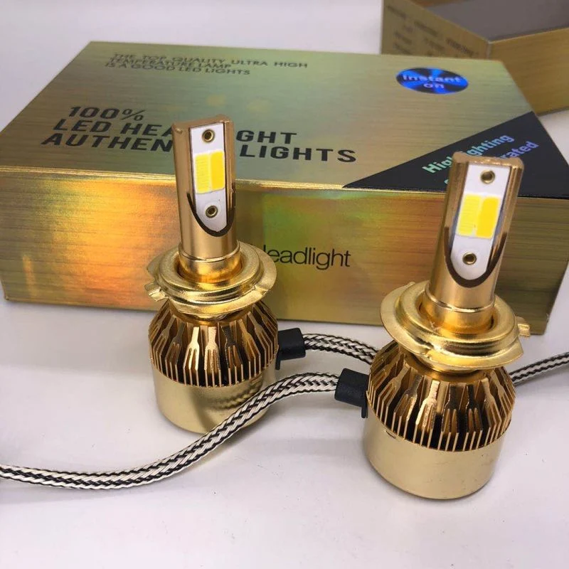 Two Color 2PCS C6 LED Headlight Dual Bulbs Gold Conversion Kit H4 Hi-Lo Light 76W 9600lm H1 H3 H7 Hb3 Hb4 9004 9005 Auto C6 COB Car 6000K Auto Lamps