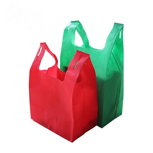 Eco Carry out Bags Retail Supermarket Grocery Shopping Non Woven Vest Bags with Handle Food Packaging