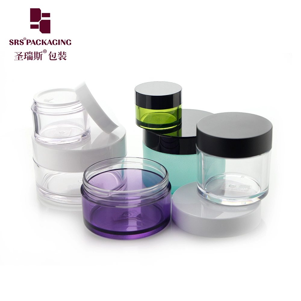 SRS Cosmetic Packaging Eco Friendly 3g 5g 10g 15g 30g 50g 80g 100g 150g Gold Clear AS PETG PET Food Grade Skincare Facemask Cream Nail Hair Plastic Jar