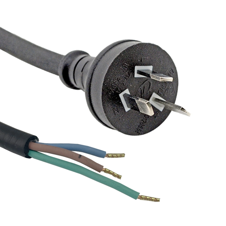SAA Rcm Certified Australian Standard 10A 250V 3 Pin AC Power Cord Match to Rubber Flexible Cable H07rn-F 3G1.0mm&sup2; ~1.5mm&sup2;