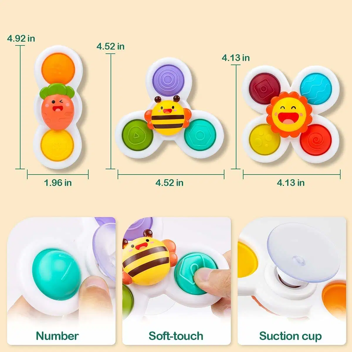 New Arrival Wholesale/Supplier Suction Cup Spinner Toys Sensory Spinning Top Toys Toddlers 1-3 Year Old Bath Top Early Learning Gift