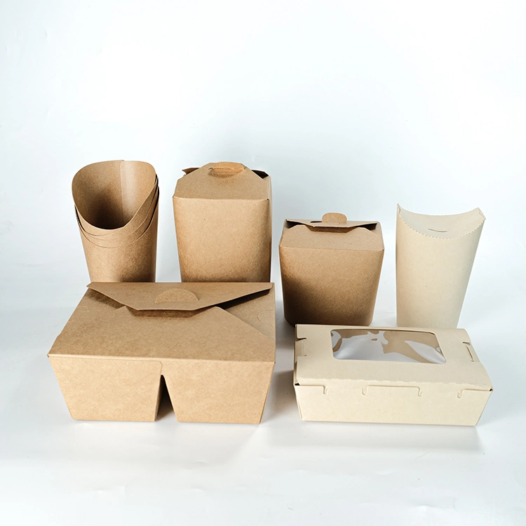 Custom Paper Lunch Boxes Disposable Kraft Paper Click to Go Fries Box