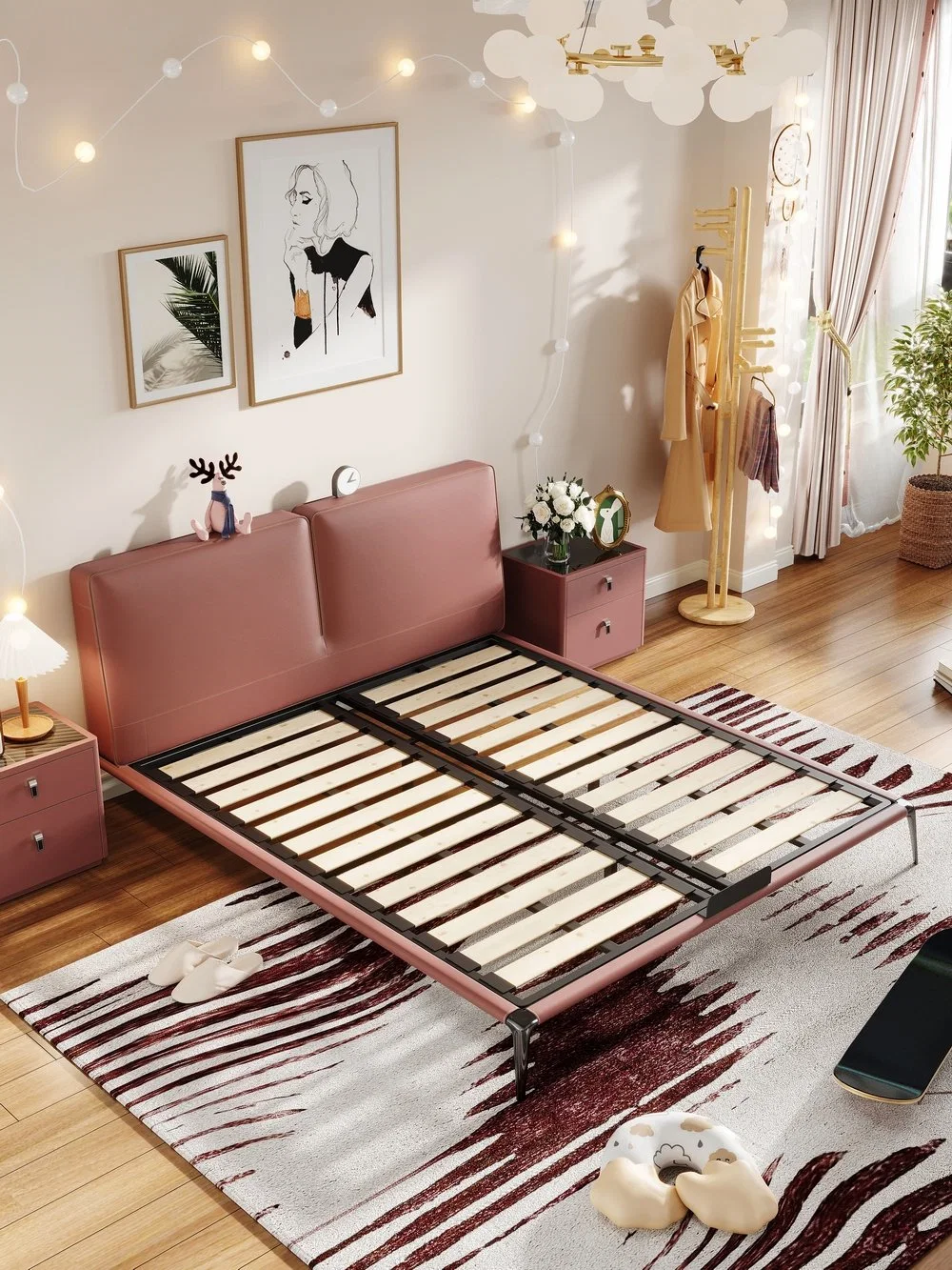 Meubles de luxe pour la chambre à coucher avec base en acier personnalisable et moderne.