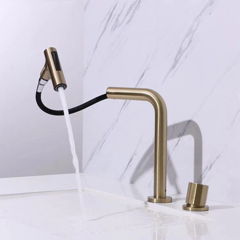 Short Brushed Gold Kitchen Mixer Taps Hot and Cold Sink Mixer Faucet