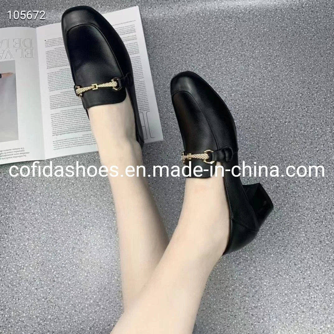 Updated Hand-Made Real Leather Block Heel Women Shoe