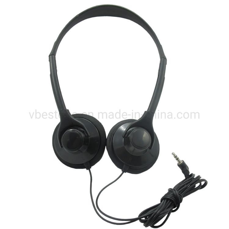 Disposable Black Headset Swivel Earcups Foldable Lightweight Stereo in-Ear 3.5mm Plug Headphone