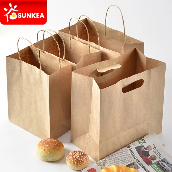 Sunkea Wholesale/Supplier Eco-Friendly Food Grade Biodegradable Shopping Printing Kraft Paper Packaging Custom Printed Packaging Bag Paper Bag