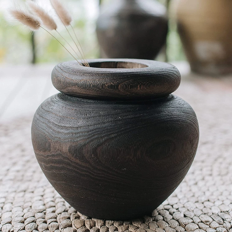 Black Paulownia Wooden Vase Rustic Home Decor Modern Shelf Decor Pot