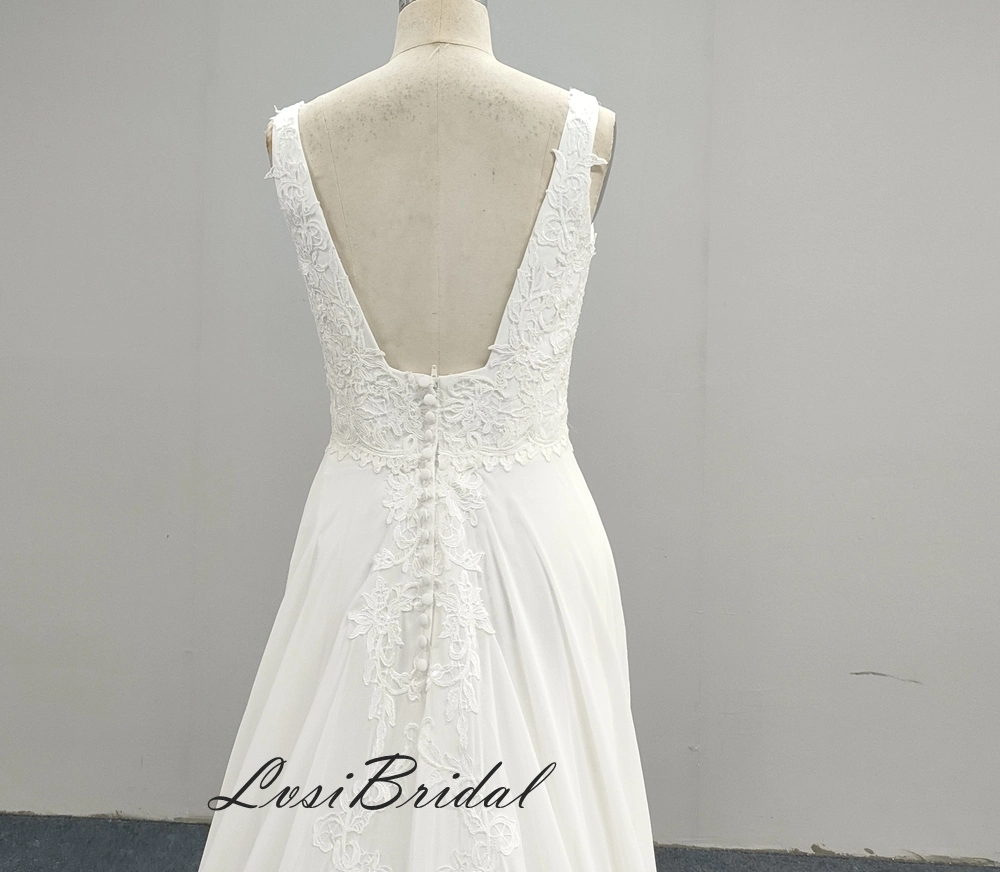 0078 Square Neckline Lace with Chiffon Wedding Dress Long Train Direct Production of Wedding Dresses by The Factory