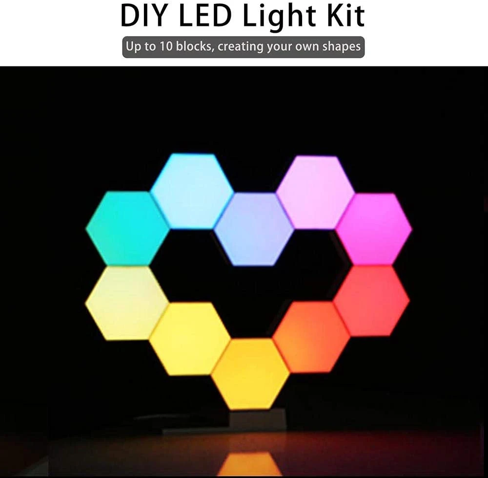 Empalme hexagonal luces RGB pared hexagonal de la luz del sensor táctil Modular lámpara decorativa DIY Glow multicolor de la noche la luz del sensor