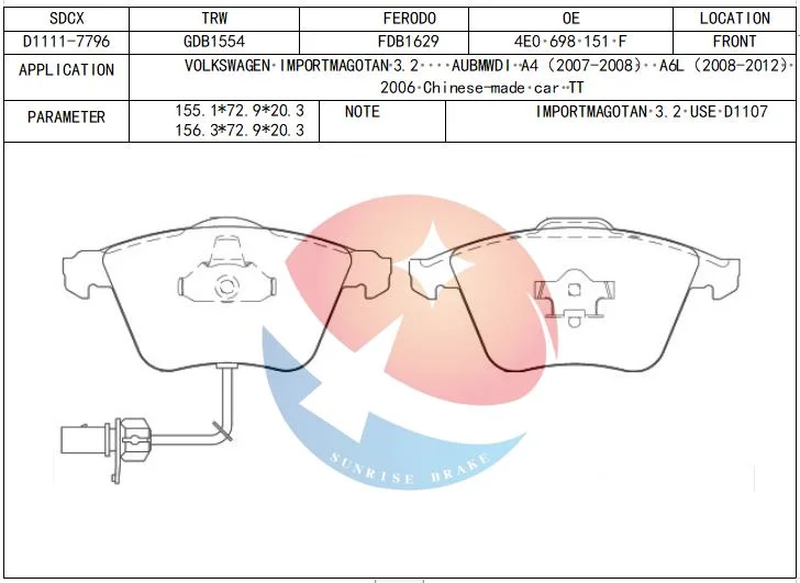 Sdcx D1111 4e0698151m la persistencia de la promoción de ventas de cerámica reseñas favorables pastilla de freno delantero para Audi