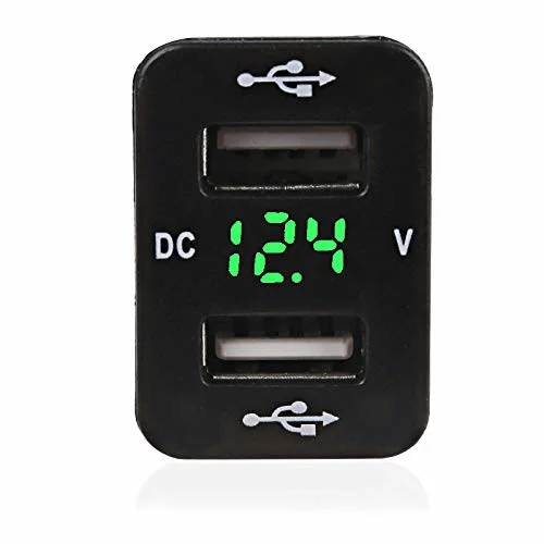 2.1A Dual USB Charger Power Socket with Digital Voltmeter Blue LED Light for Smartphone iPhone iPad PDA Laptop GPS for Toyota
