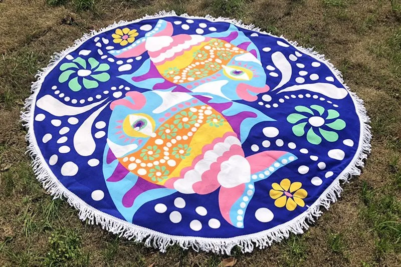 Round Shape Microfiber Beach Towels Factory Customized with Printed Artworks and Dyed Color, Gym and Sports Applications