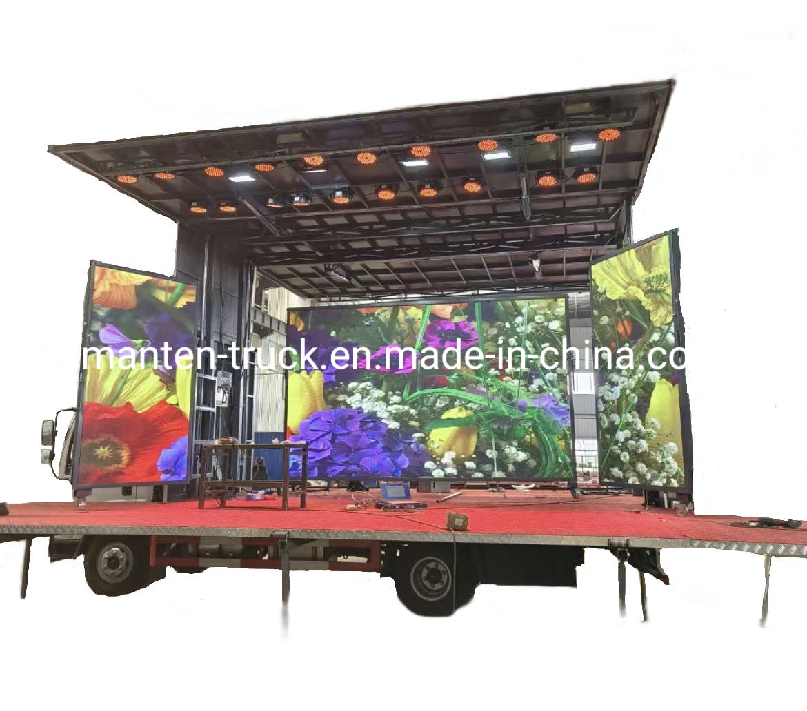 Kundenspezifischer mobiler Outdoor 4X2 Stage Truck/LED Display Truck zweiseitig Oder dreiseitige Flügelspannweite mit P4 P5 P6 Vollfarb-Bildschirm