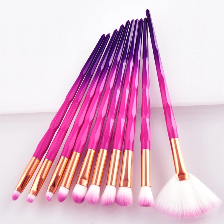 10PCS Diamond Eye Shadow Eyebrow Powder Makeup Brushes Set Professional Rainbow Make up Fan Brush Tools