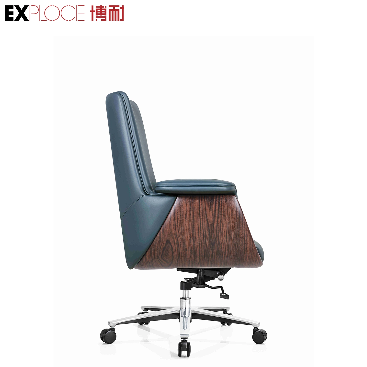 MID Back PU Leather Furniture Gaming Staff Office Computer Ergonomic Swivel Chairs with Synchronous Mechanism with Multiple Locking Positions