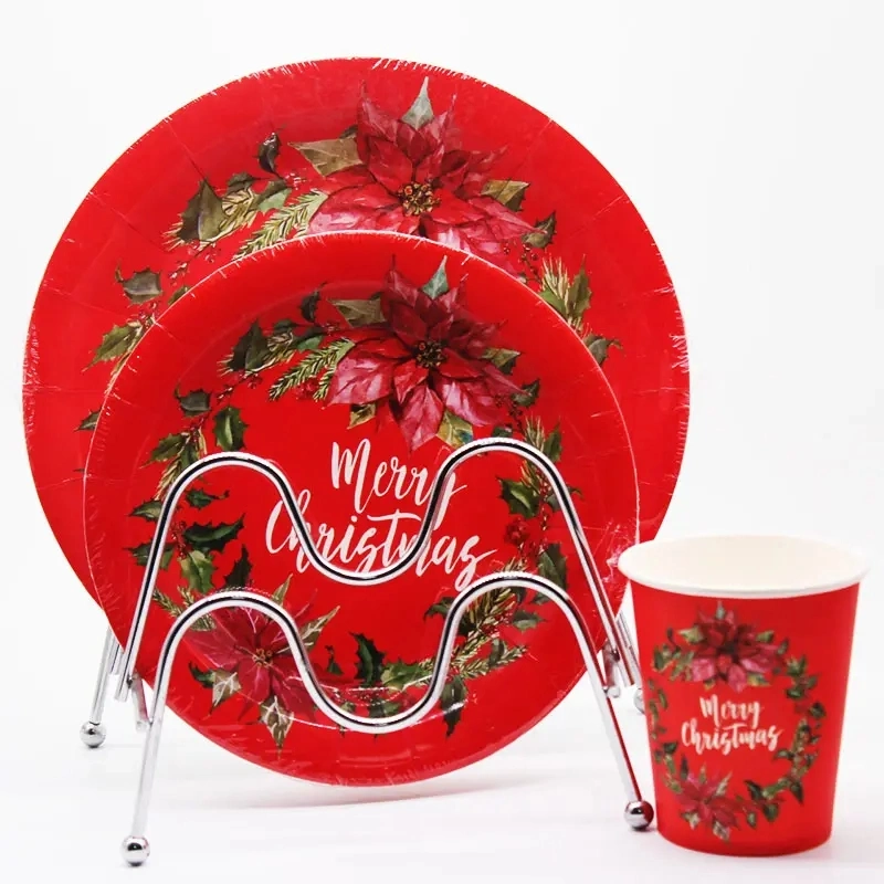 Wholesale/Supplier Disposable Paper Tableware Sets Christmas Decoration Party Supplies of Paper Plate Cup Napkin Pack