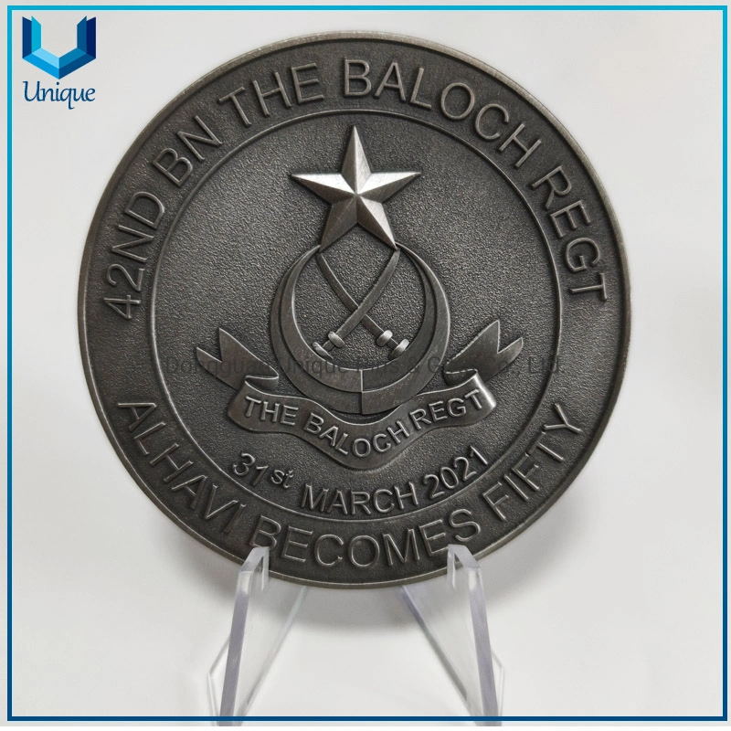 Cheal No Minimum 70mm Diameter 3D Antique Silver Challenge Coin, Customize Design Pakistan Baloch Military Coin, Die Cast Zinc Alloy