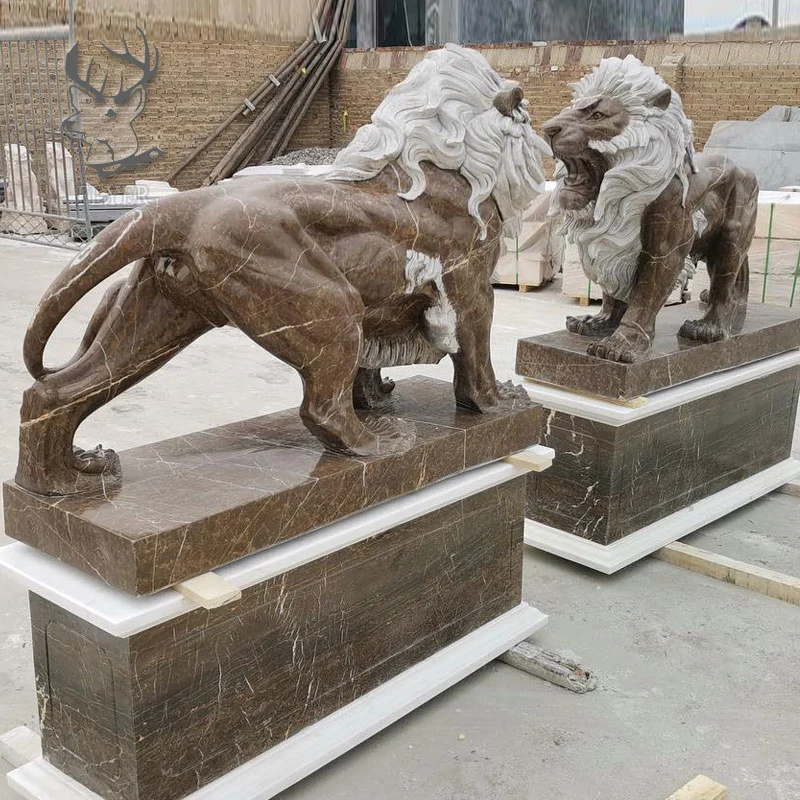 Gate Decorative Marble Lion Statue Natural Stone Entrance Pair of Marble Lions Sculpture for Sale