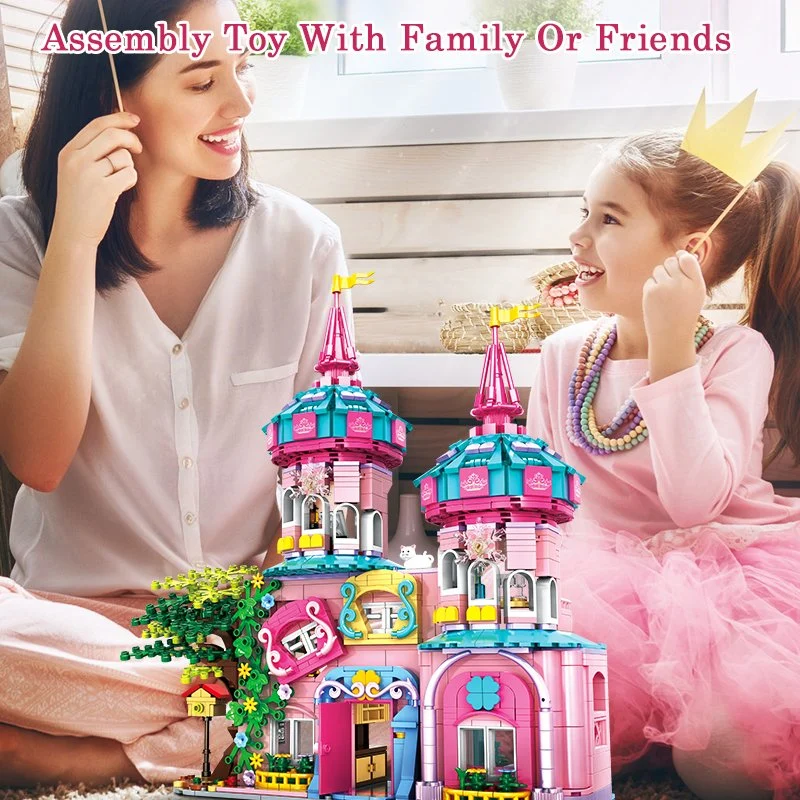 Woma Toys 2022 Christmas Birthday Gifts 1586PCS Girl Castle Villa Fountain Puzzle Assembly Small Brick Building Blocks Set DIY