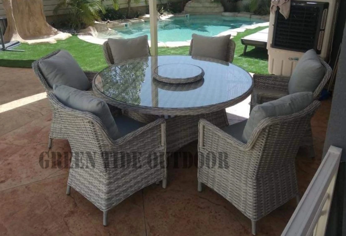 7PCS Dining Set Table & Chairs Wicker Rattan Outdoor Leisure Garden Furniture