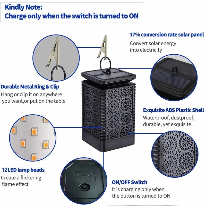 Lanterne Solaire Étanche Suspendue Décorative avec Lumières LED Vacillantes à Effet de Flamme pour Éclairage de Jardin de Chemin.