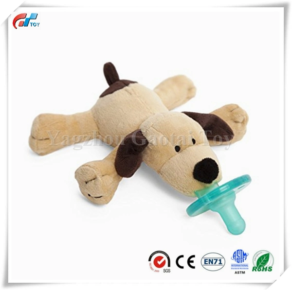 Soft Brwon Puppy Design Animal Plush Pacifier Baby Toy