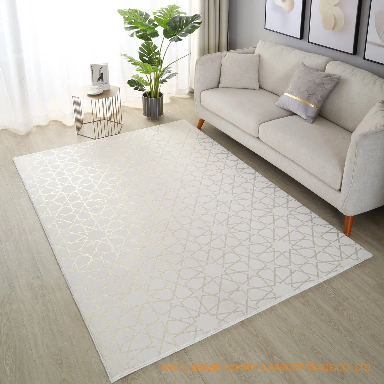 Living Room Gold Foils Printed Microfiber Cashmere Area Rug