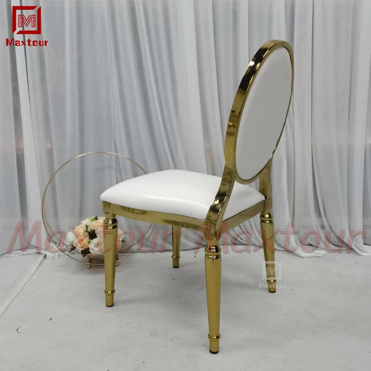 Oro Muebles de boda cinco estrellas elegante Stacking cromo metal Louis Silla de restaurante