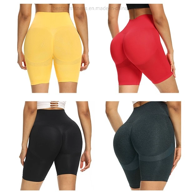 Nuevo diseño de tela de alta potencia suave transpirable de alta elástica para mujer Pantalón corto de yoga de cintura alta